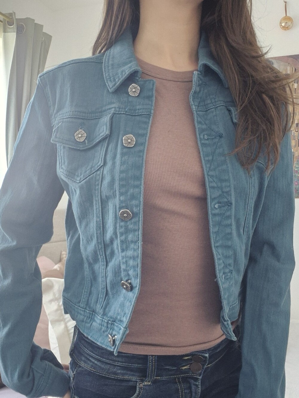 Hot Kiss Teal Cropped Denim Jacket